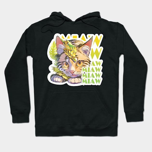 Cat Miaw: Playful and Cute Cat Design Hoodie by LycheeDesign